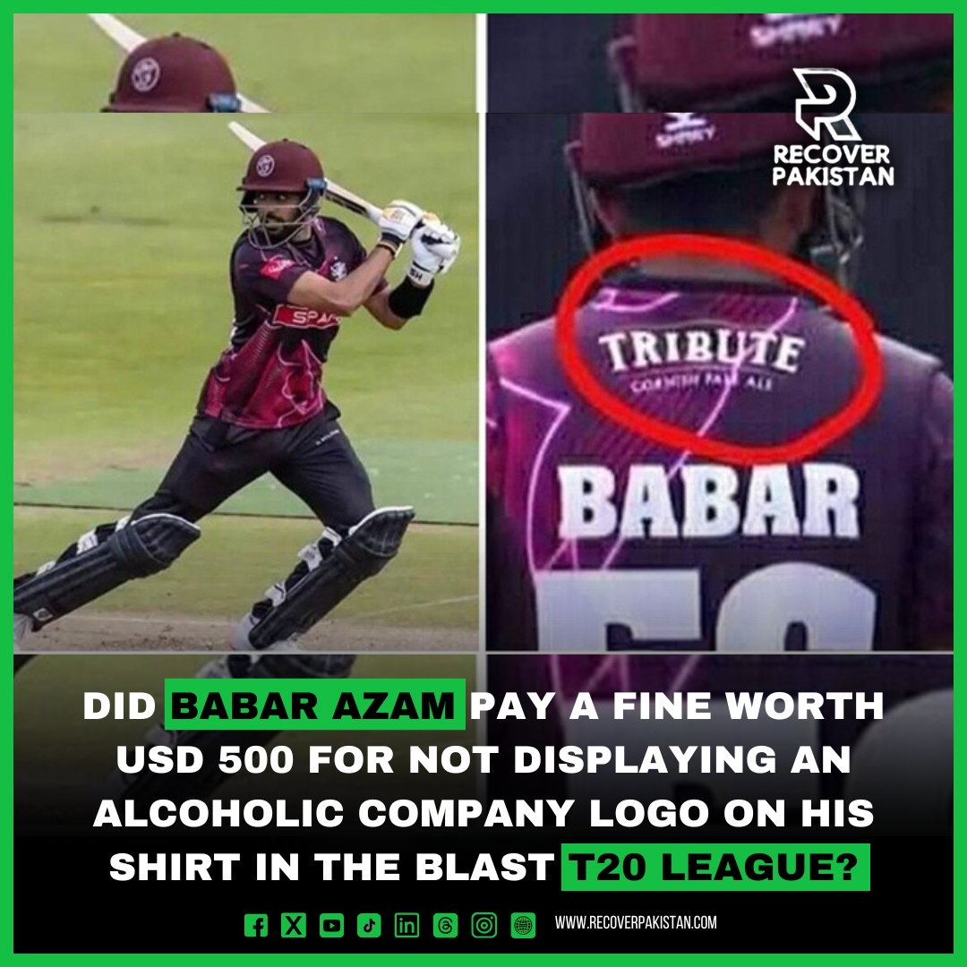 Did Babar Azam pay a fine worth USD 500 for not displaying an alcoholic company logo on his shirt in the Blast T20 League?