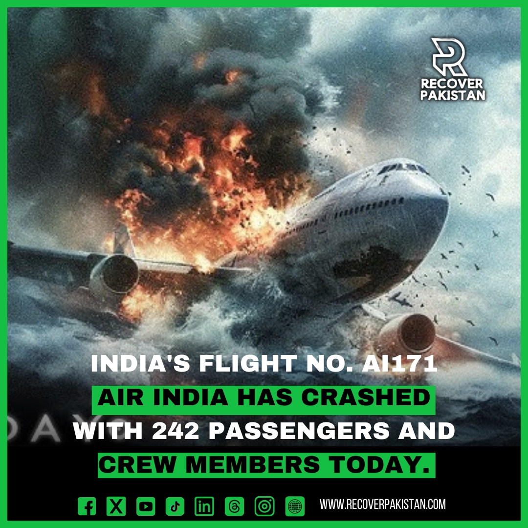 India's Flight No. AI171 Air India has crashed with 242 passengers and crew members today.